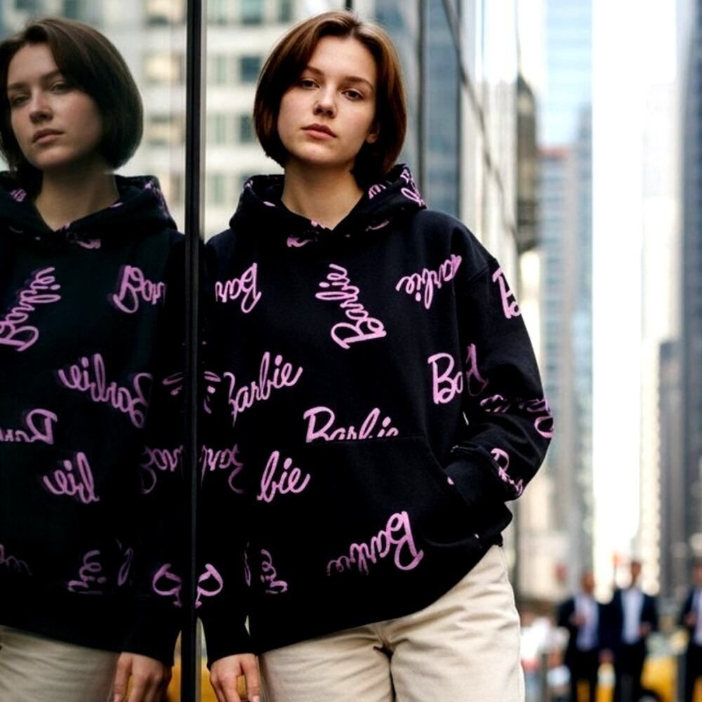 BARBIE Girls Black w/Pink Accents Pullover Hoodie - Size: 11/12 Awesome!